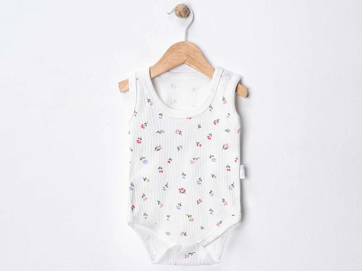 White Floral Print Snap Closure Baby Bodysuit - Supermini - by Peralane