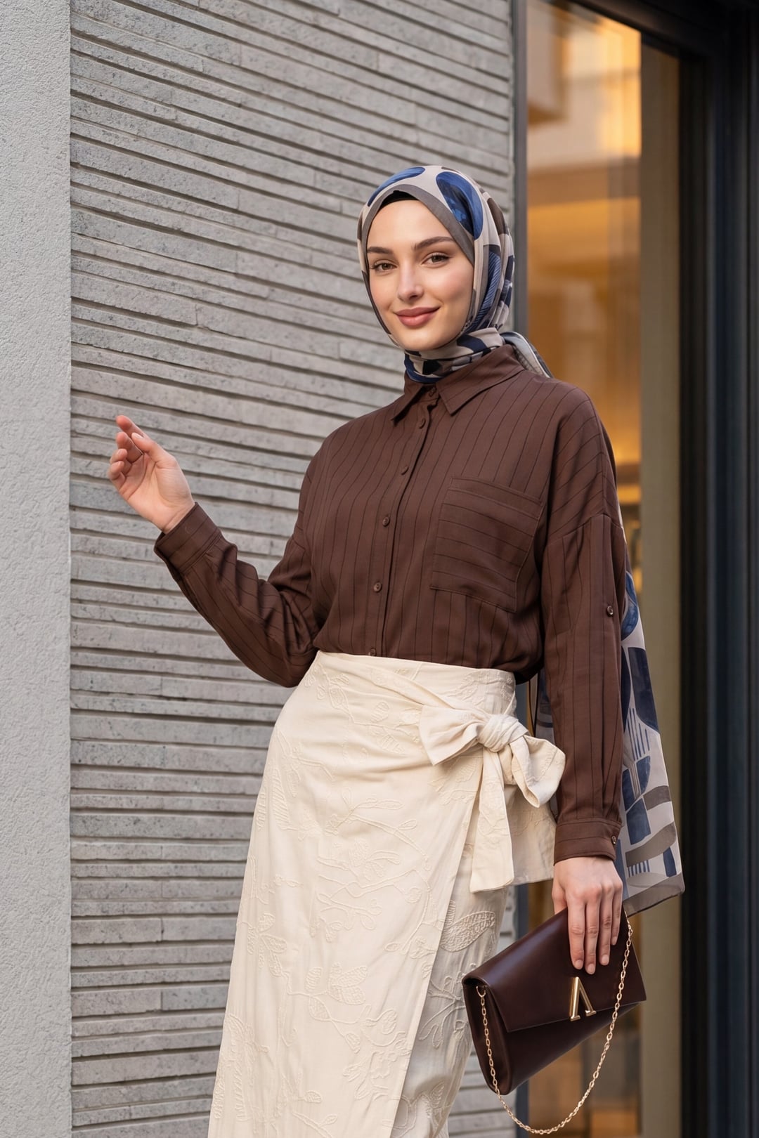 Long Back Oversize Linen Blouse with Patch Pockets - Brown - Podyumplus - by Peralane - photo 2