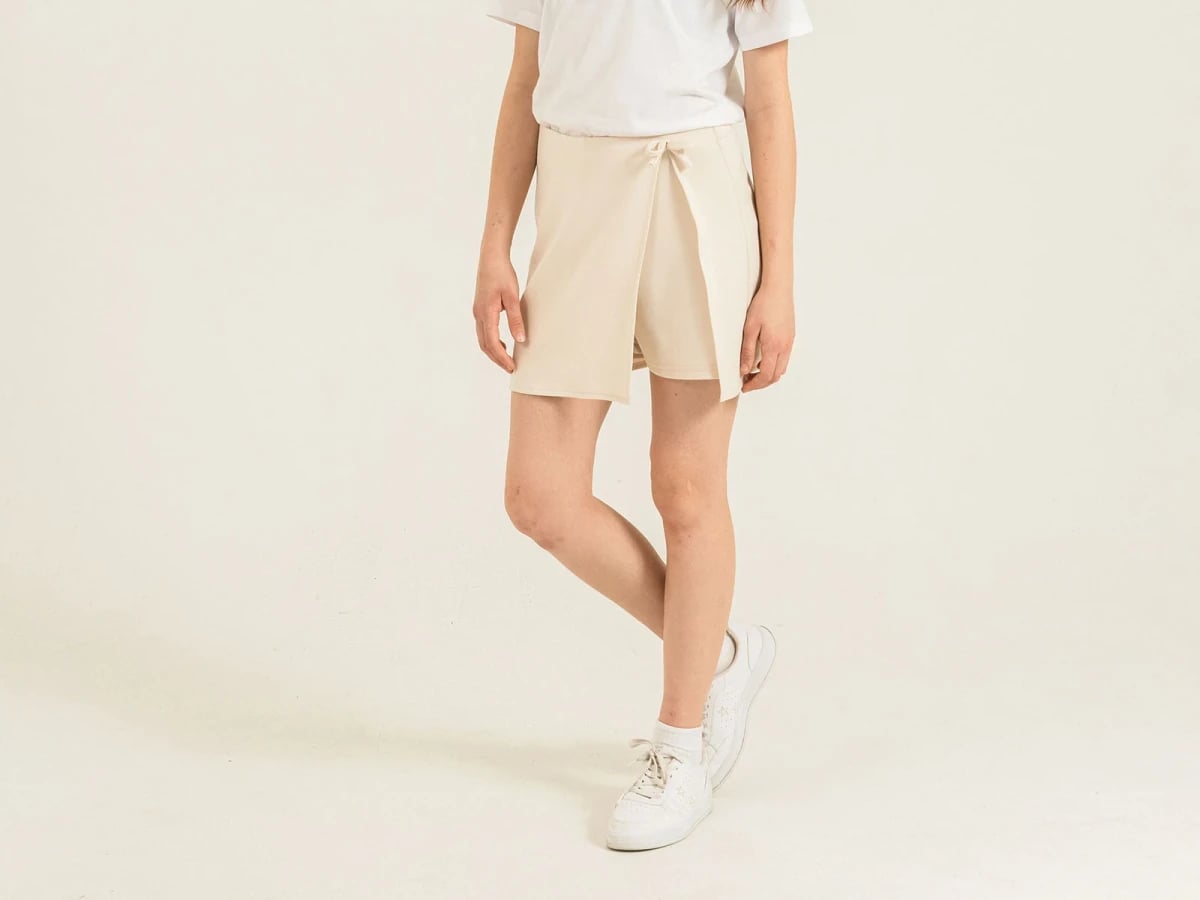 Bow Detail Girl's Shorts Skirt - Beige - Nickel - by Peralane