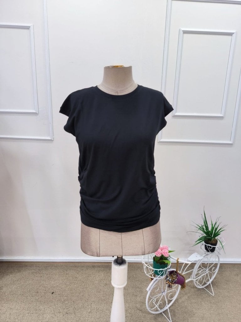 Women's Black Short Sleeve Crew Neck Ruched Side Blouse - Janes - by Peralane - photo 6