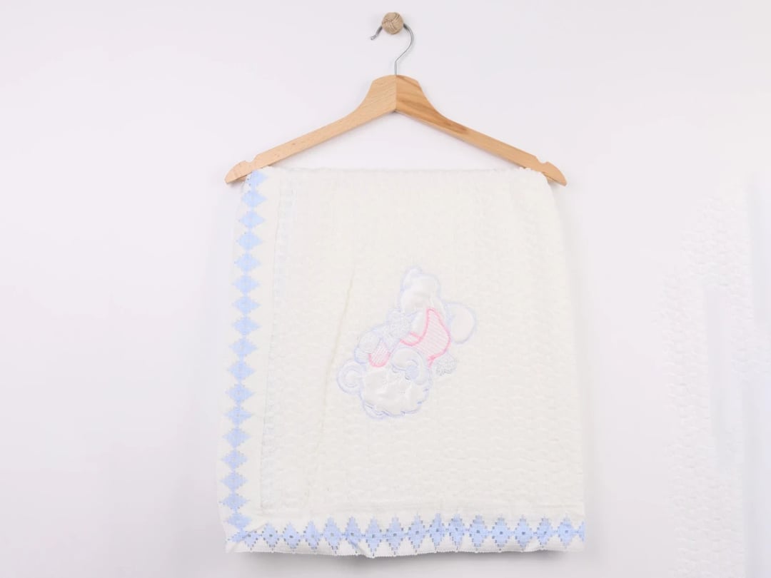 Embroidered Bear Baby Blanket - Light Blue (Pack of 4) - Mizmiz - by Peralane