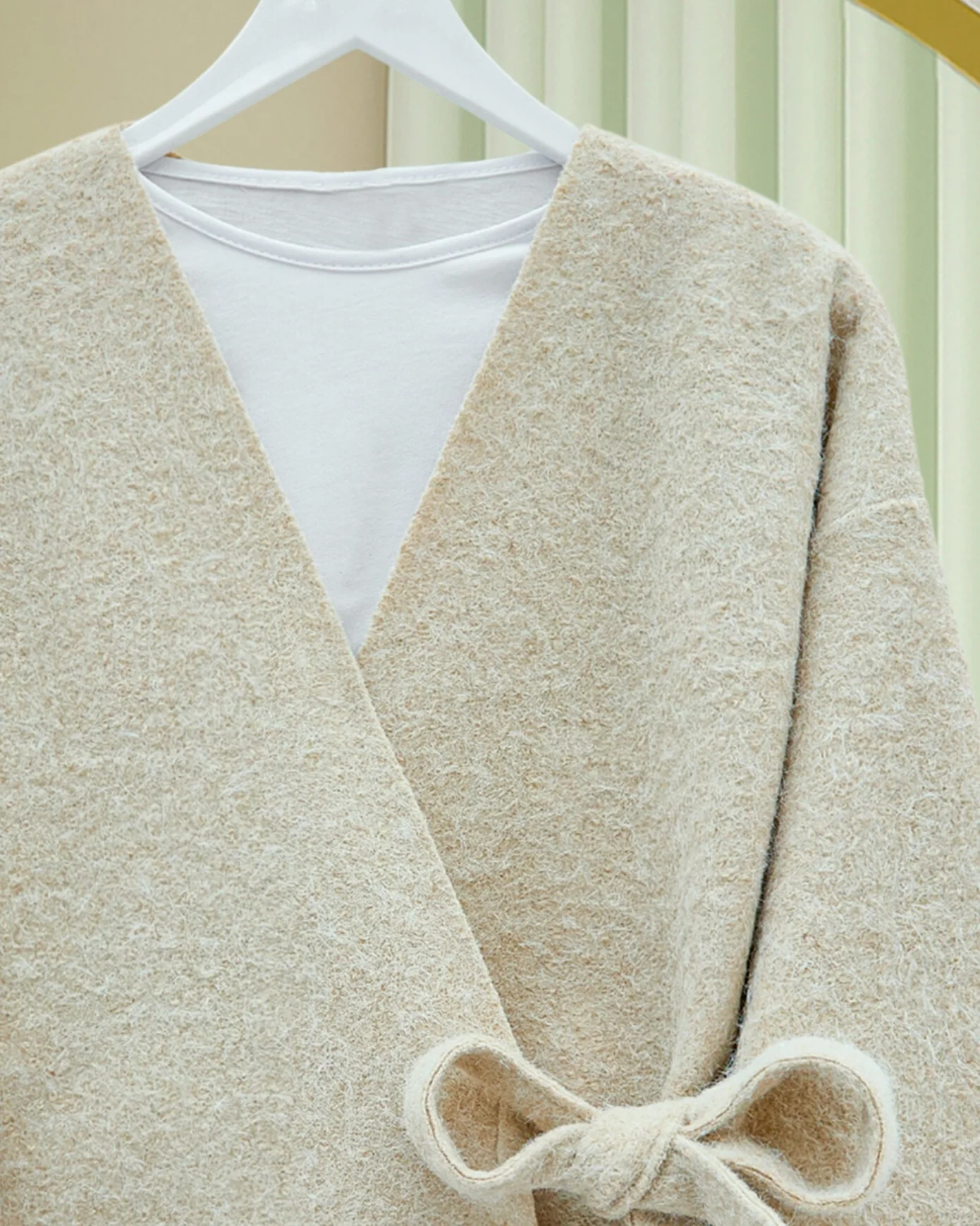 Side-Tie Tasseled Kimono - Beige - Podyumplus - by Peralane - photo 4