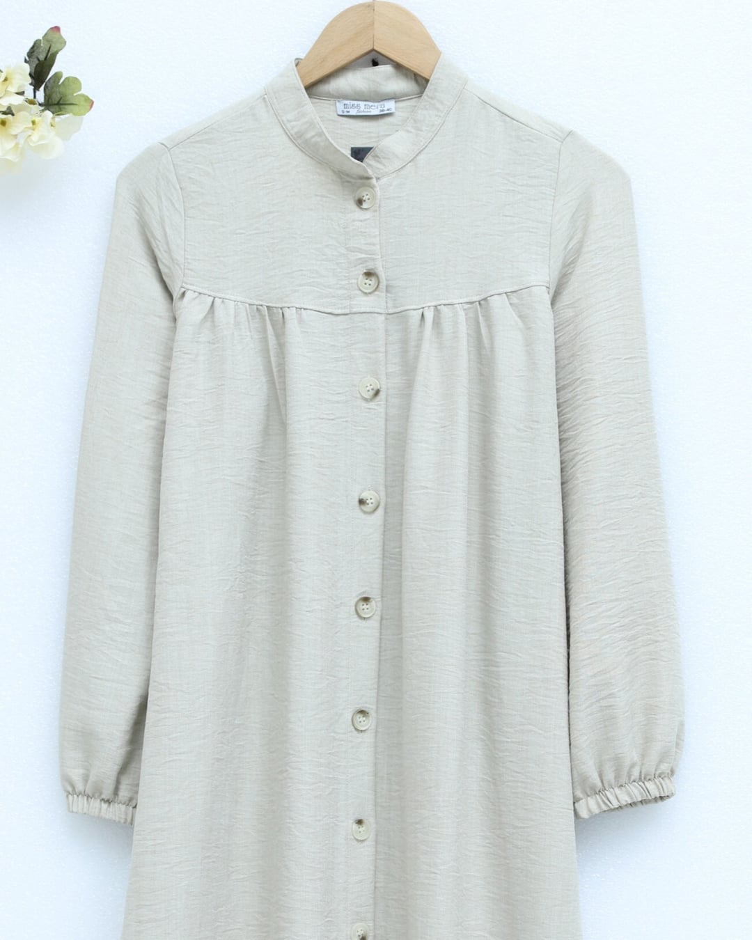 Beige Collared Long-Sleeve Button-Front Tunic - Podyumplus - by Peralane - photo 5