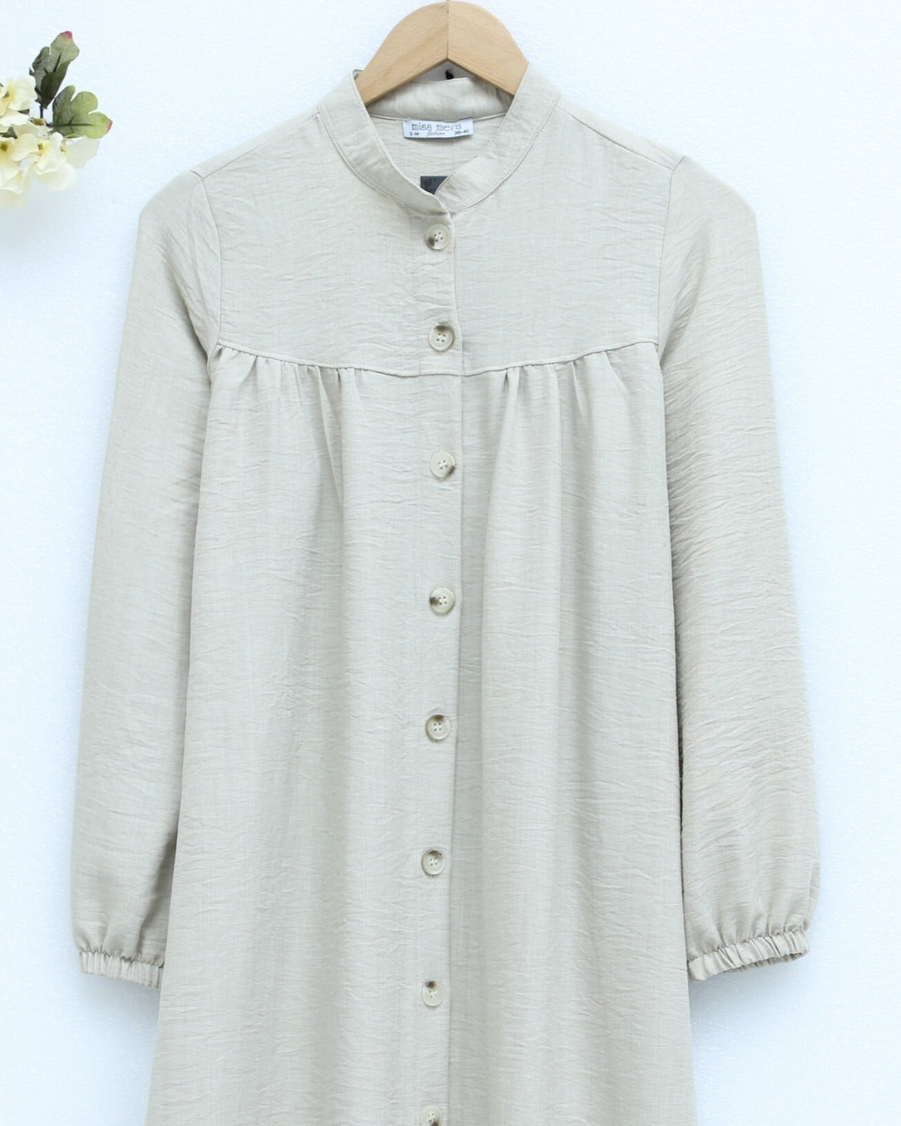 Beige Collared Long-Sleeve Button-Front Tunic - Podyumplus - by Peralane - photo 5