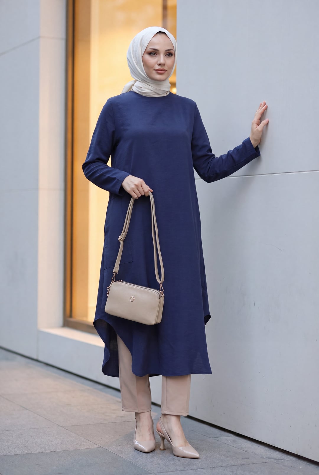 Long Rayon Tunic with Pockets and Side Slits - Navy - Podyumplus - by Peralane - photo 3