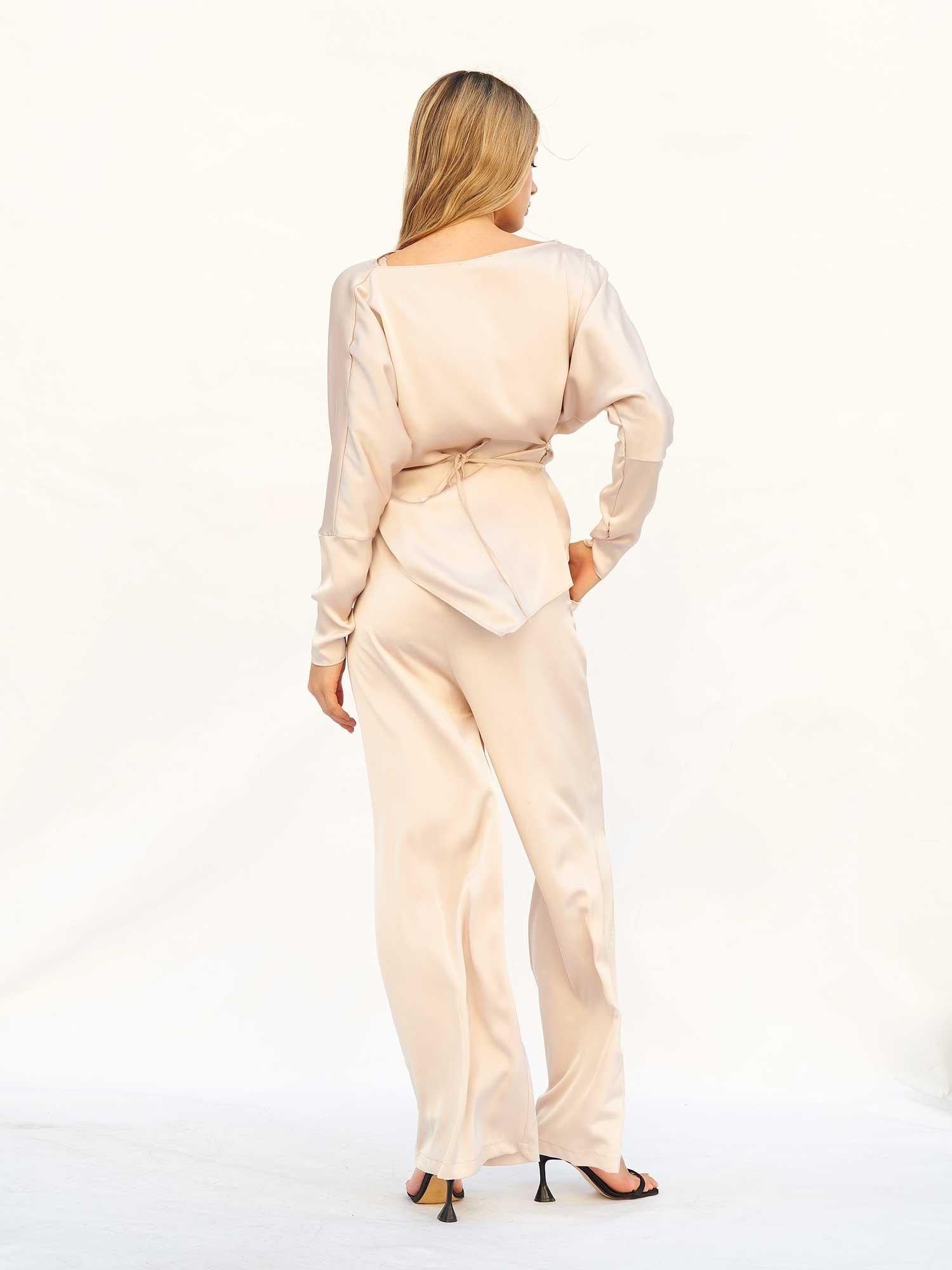 Asymmetric Satin Top and Wide-Leg Trousers Set - Lefon - by Peralane - photo 3