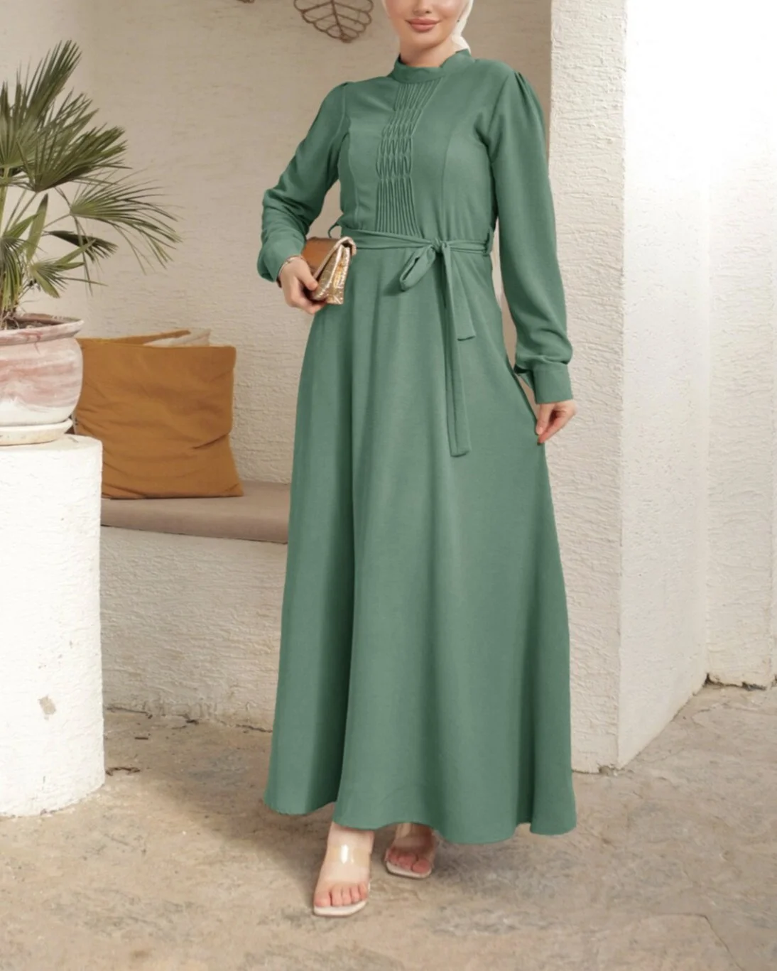 Chima Detail Belted Ayrobin Dress - Khaki - Podyumplus - by Peralane - photo 3
