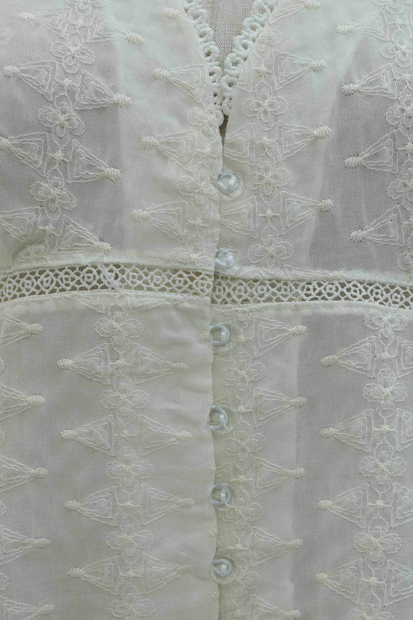 Button-Front V-Neck Lace Embroidered Sheer Blouse - Beige - Podyumplus - by Peralane - photo 8
