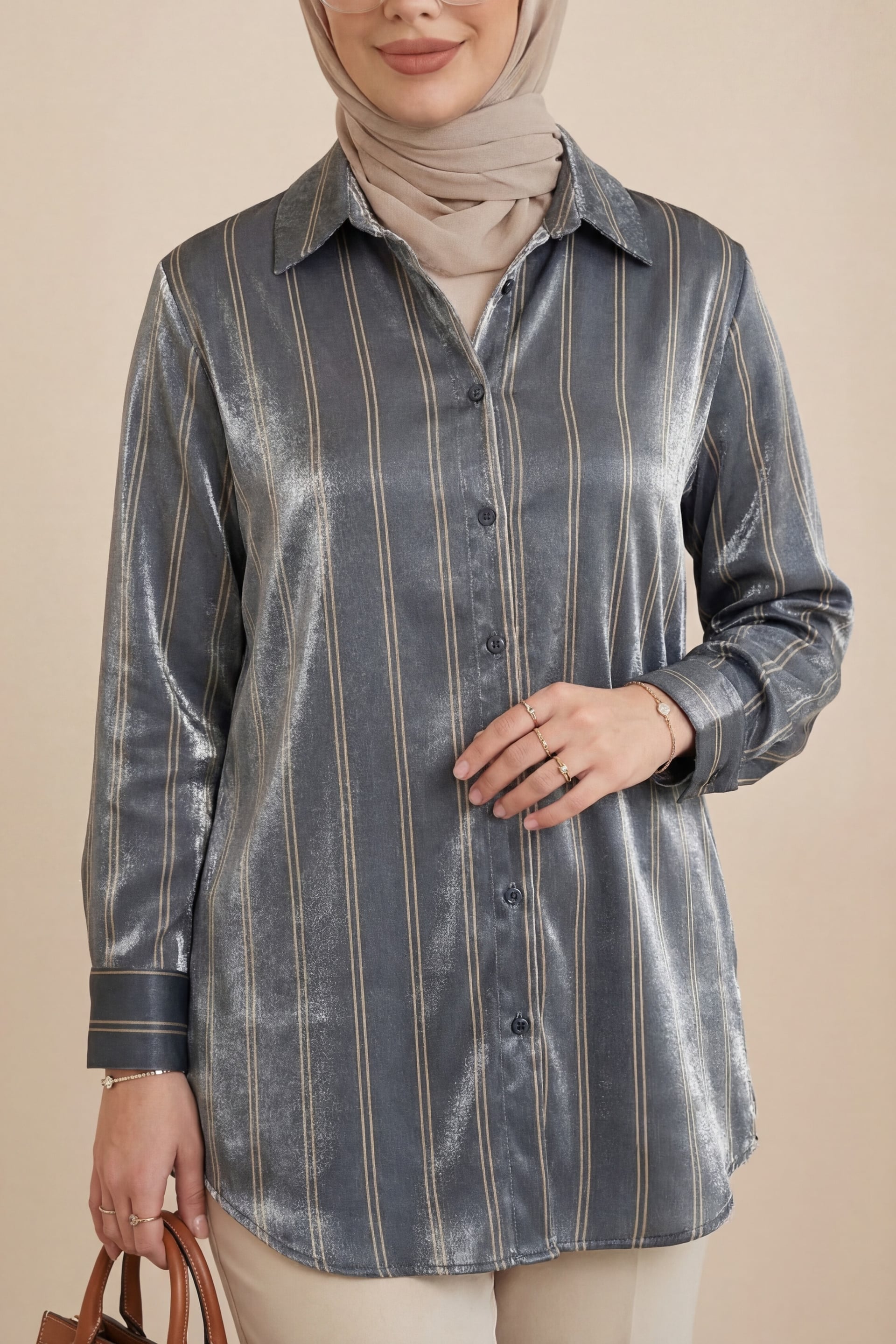 Striped Woven Shirt - Anthracite - Podyumplus - by Peralane - photo 2