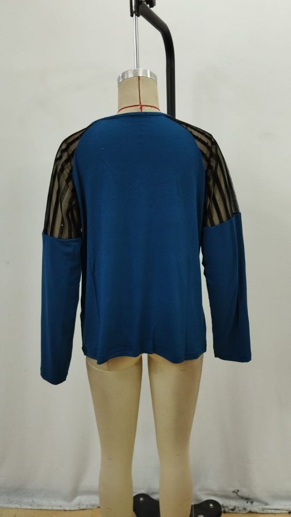 Women's Long-Sleeved V-Neck Blouse with Zipper and Sheer Striped Sleeves - Janes - by Peralane - photo 5