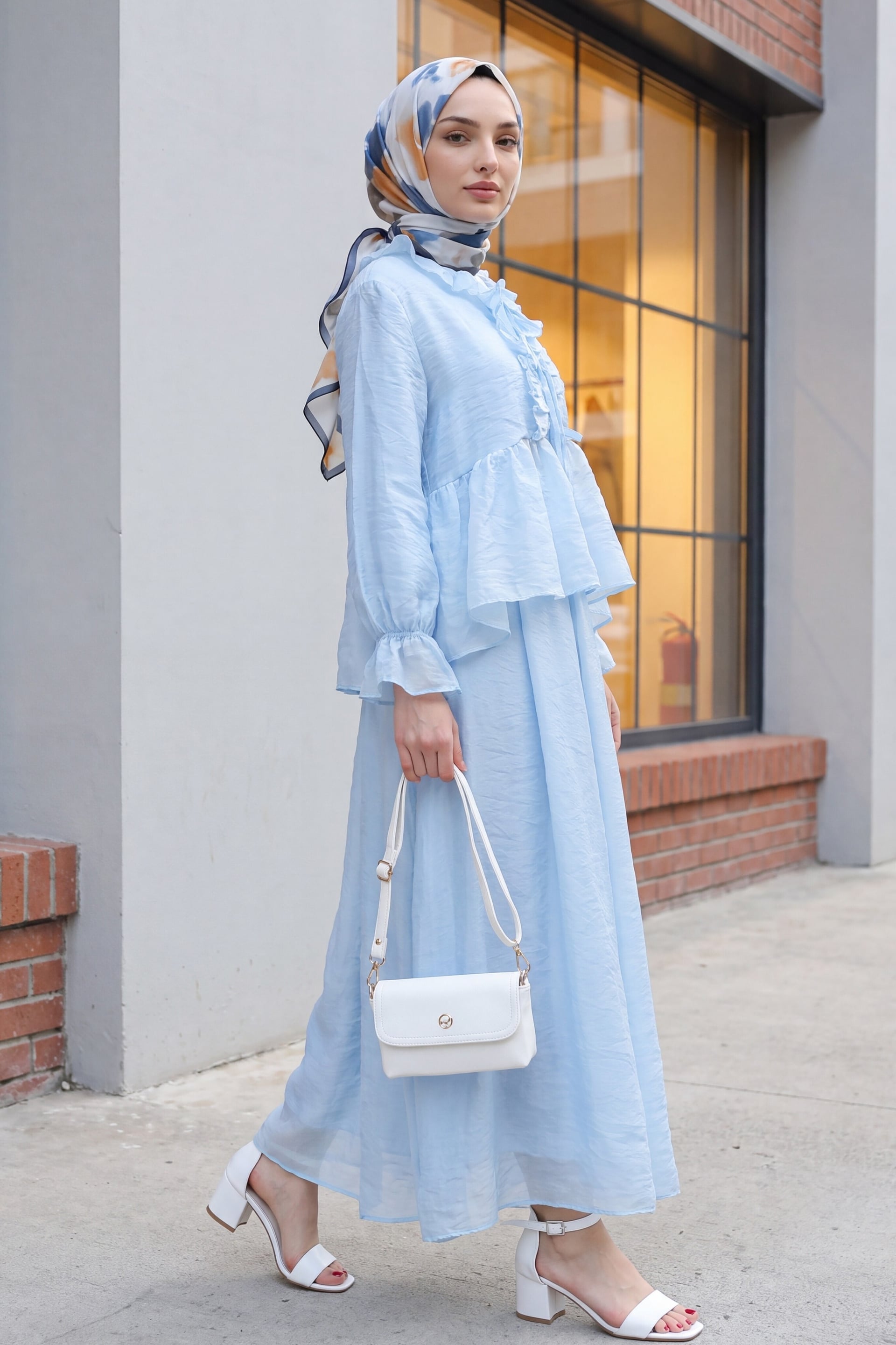 Tie-Front Ruffled Sheer Voile Co-ord Set in Light Blue - Podyumplus - by Peralane - photo 4