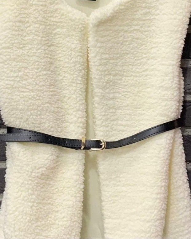 Belted Plush Vest with Faux Fur Trim - Ecru - Podyumplus - by Peralane - photo 9