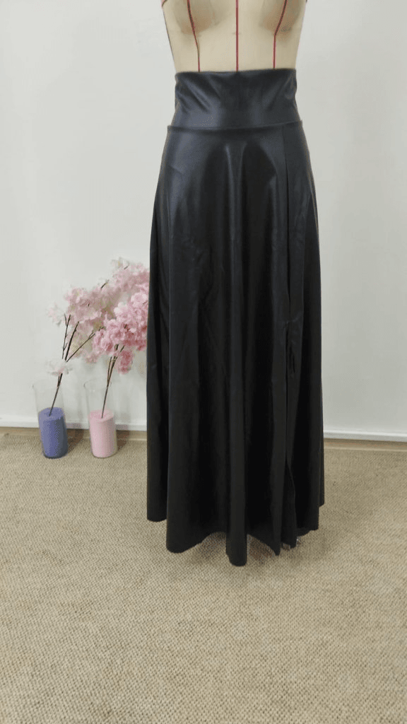 Women's High Waist Long Side Slit Faux Leather Skirt - Janes - by Peralane - photo 4