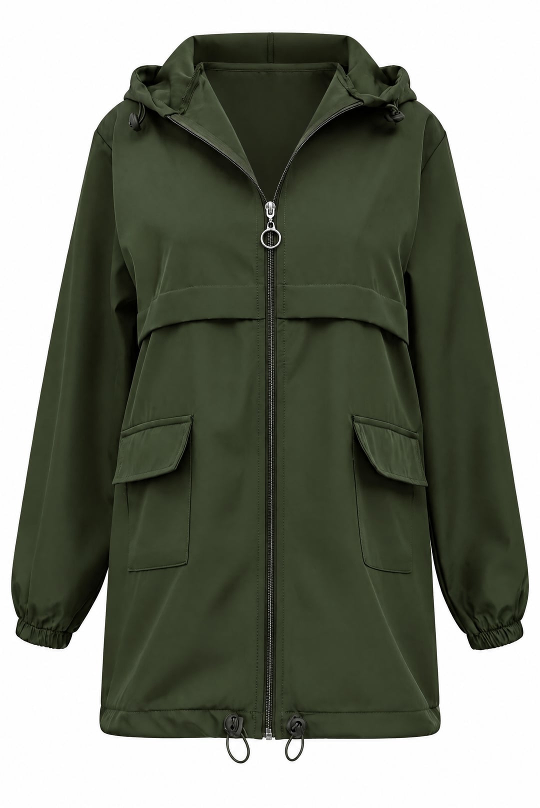 Hooded Zip-Up Raincoat with Flap Pockets - Olive Green - Podyumplus - by Peralane - photo 5