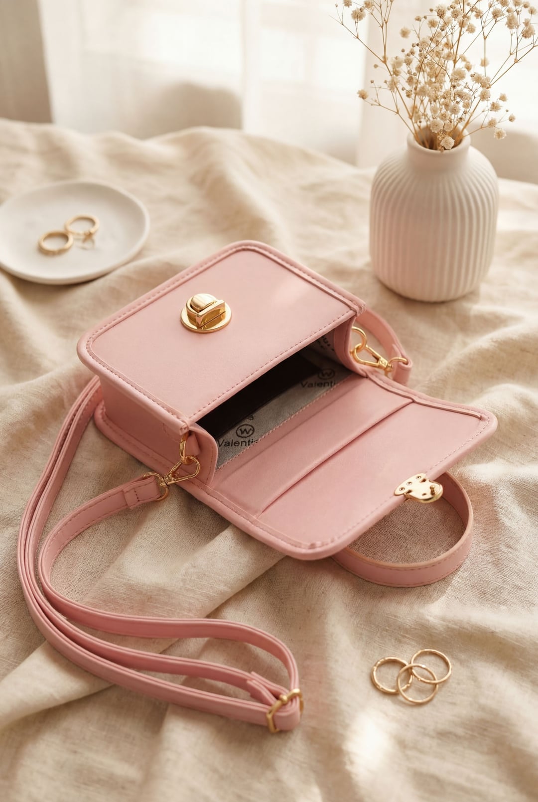 Box Bag with Lock Flap, Top Handle and Long Shoulder Strap - Powder - Podyumplus - by Peralane - photo 2