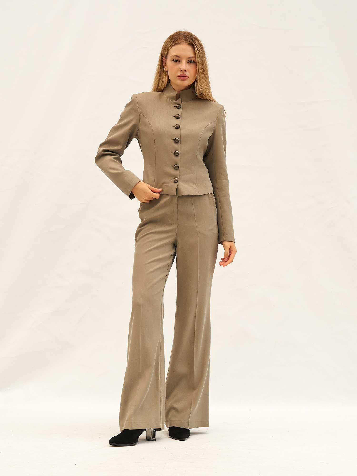 Buttoned Jacket and Wide-Leg Trousers Suit Set - Lefon - by Peralane