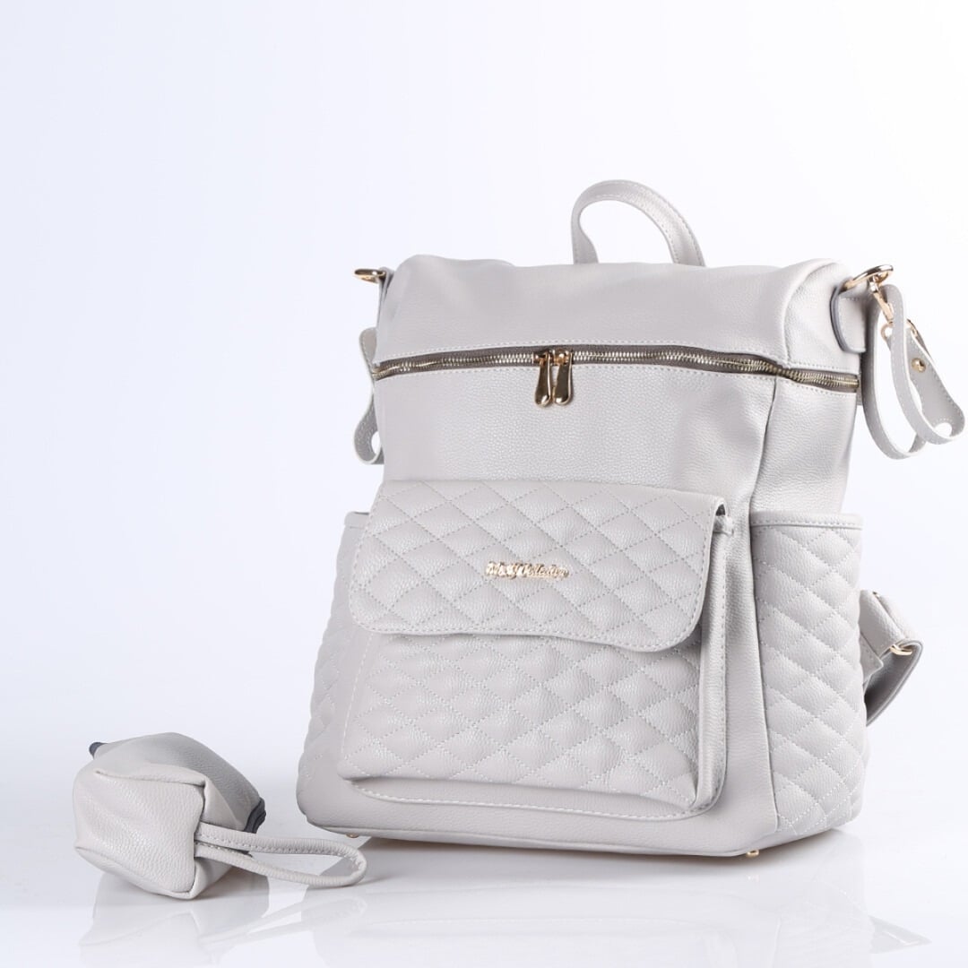 Quilted Faux Leather Baby Care Backpack with Matching Pouch - Navy - My Collection - by Peralane