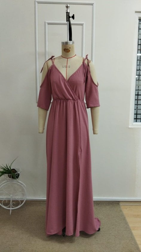 Women's Short-Sleeve Wrap-Neck High-Slit Maxi Dress in Dusty Rose - Janes - by Peralane - photo 4