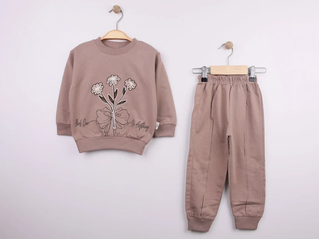 Girls' Floral Embroidered Sweatshirt and Trousers Set - Feely Kids - by Peralane