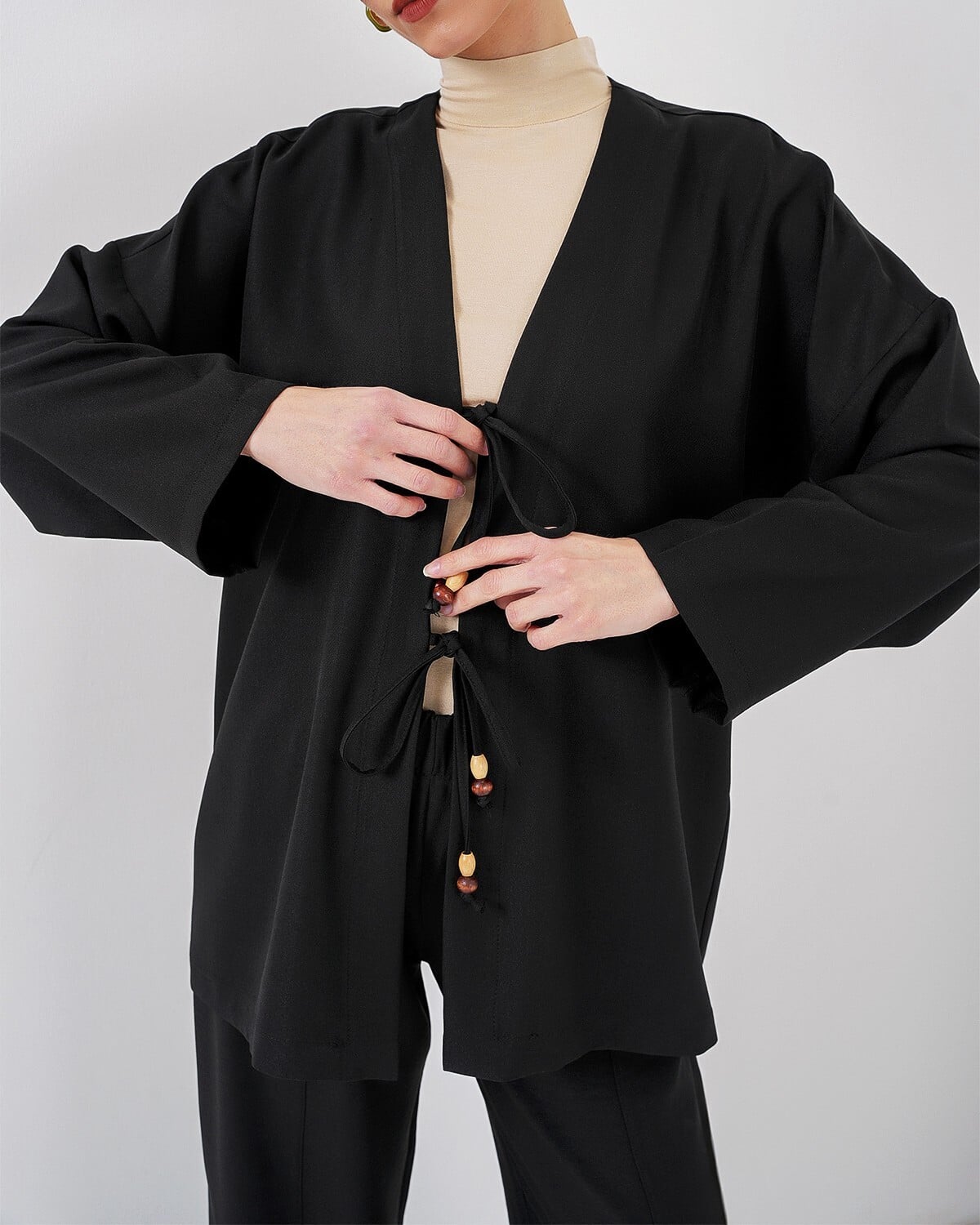 Women's Linen Kimono Two-Piece Set 6727 - Black - Wholeskop - by Peralane - photo 5