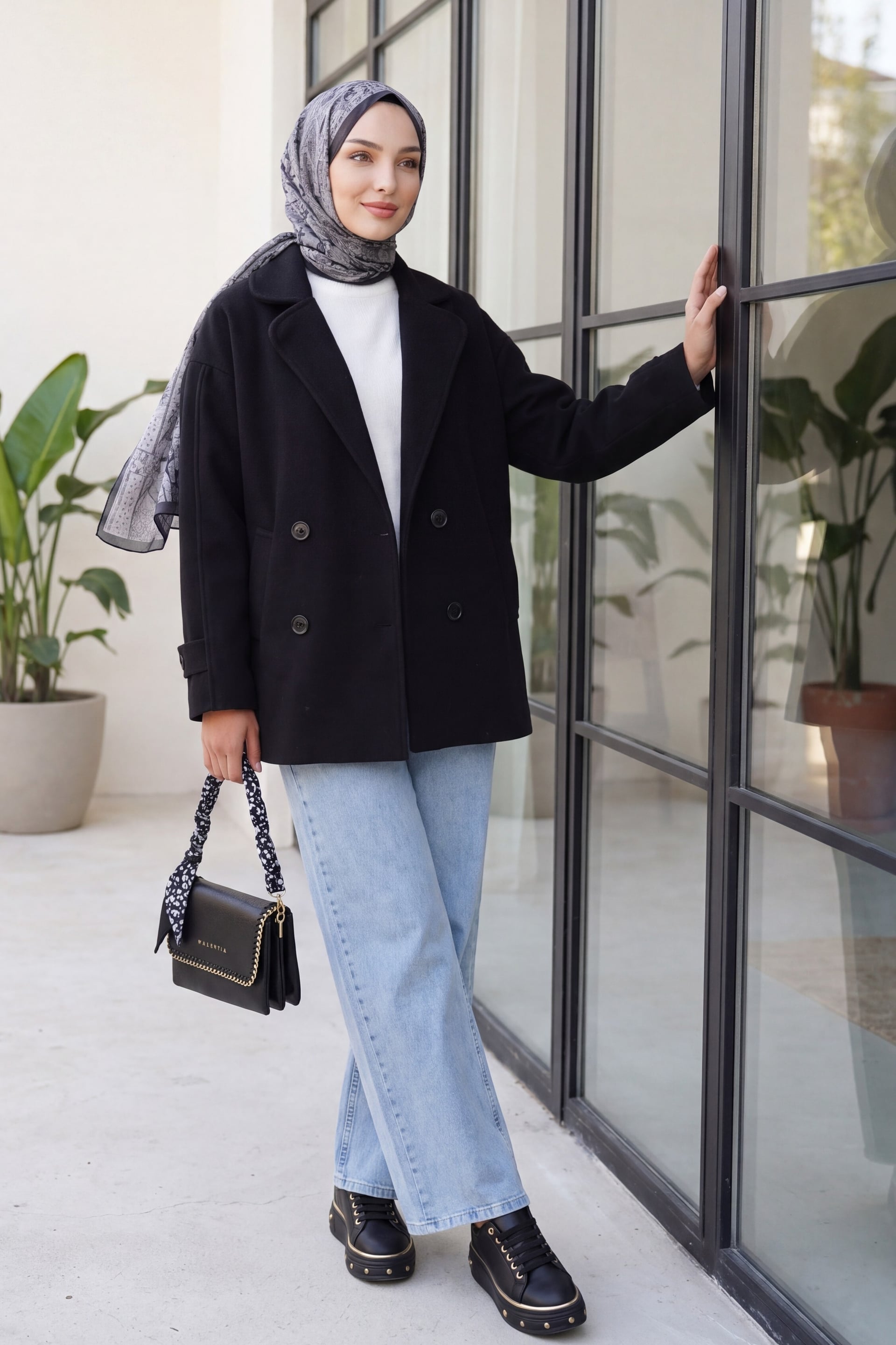 Women's Double-Breasted Notched Lapel Wool-Blend Coat - Black - Bigdart - by Peralane - photo 3