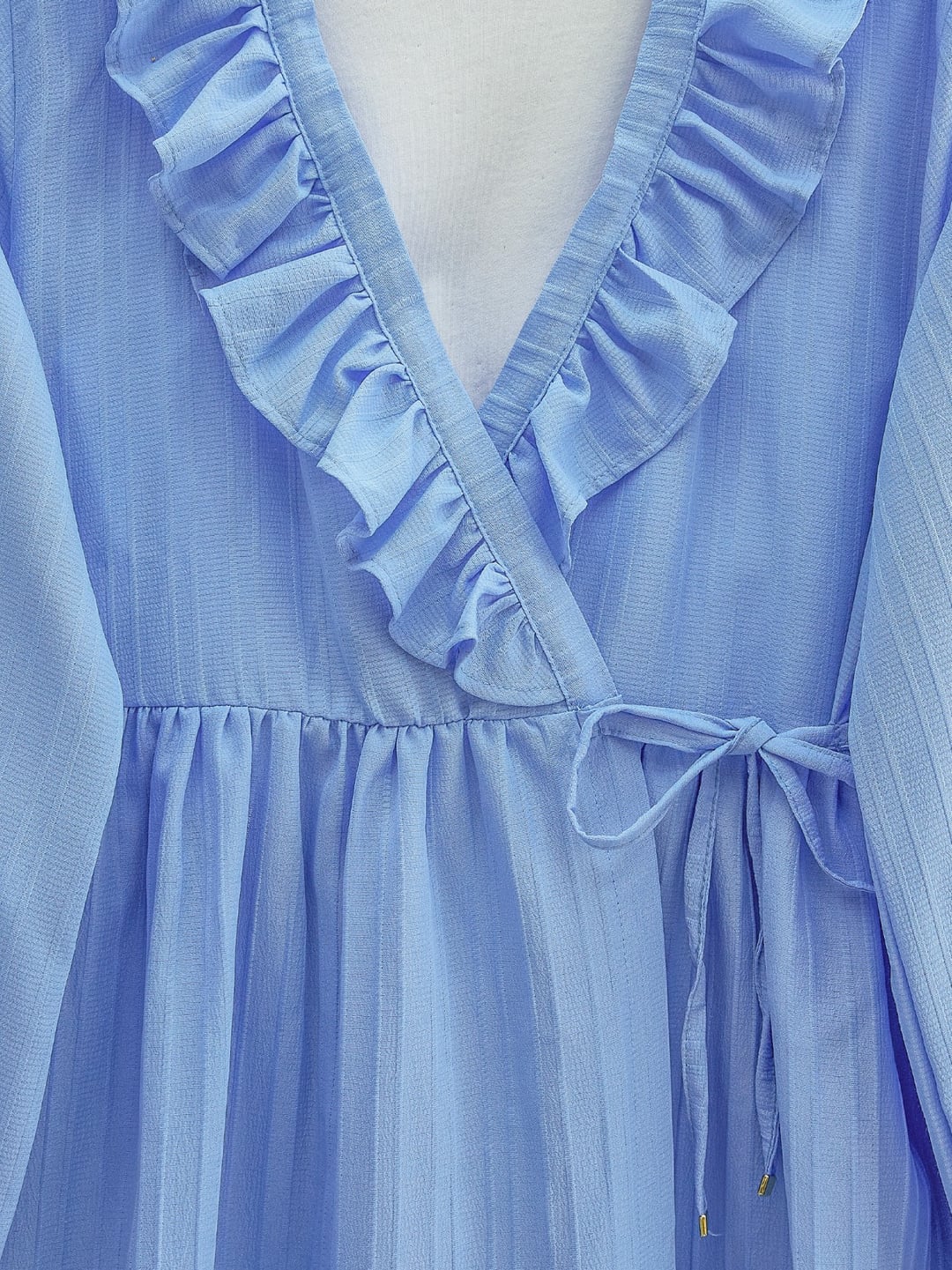 Ruffled Front Lace-Up Kimono with Elastic Sleeves - Blue - Podyumplus - by Peralane - photo 4