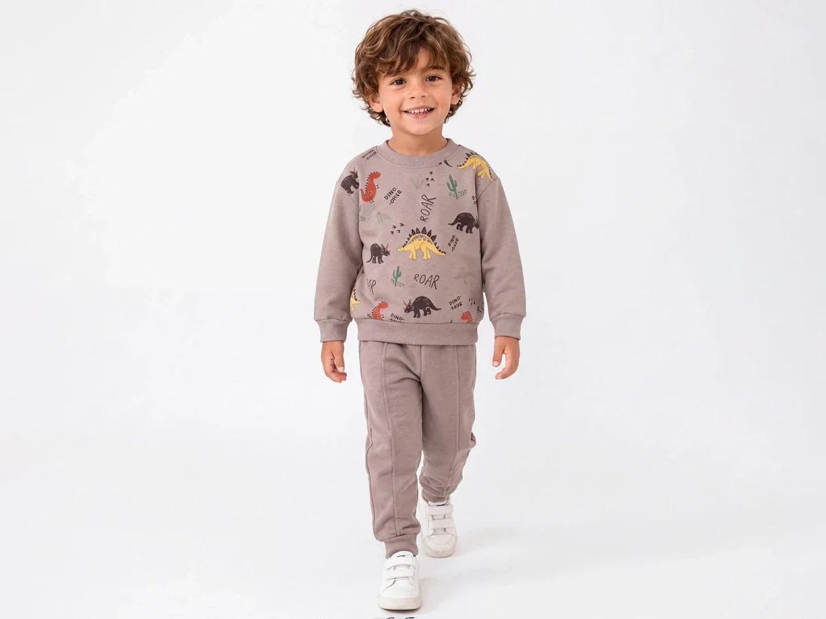 Dino Print Brushed Fleece Boys' Tracksuit Set - Feely Kids - by Peralane