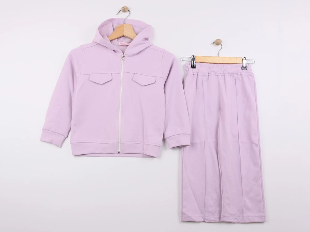 Girls' Hooded Zip-Up Jacket and Trousers Set - Lilac - CMK - by Peralane