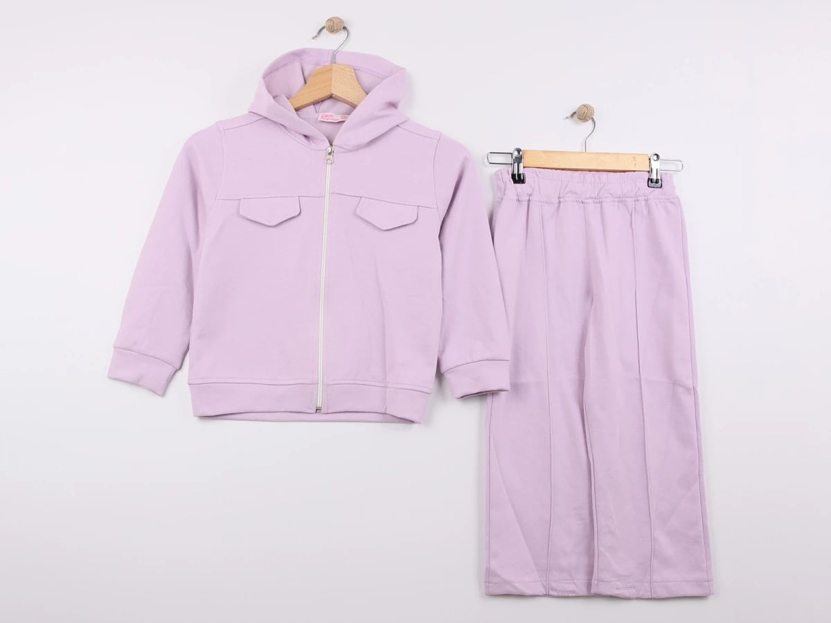 Girls' Hooded Zip-Up Jacket and Trousers Set - Lilac - CMK - by Peralane