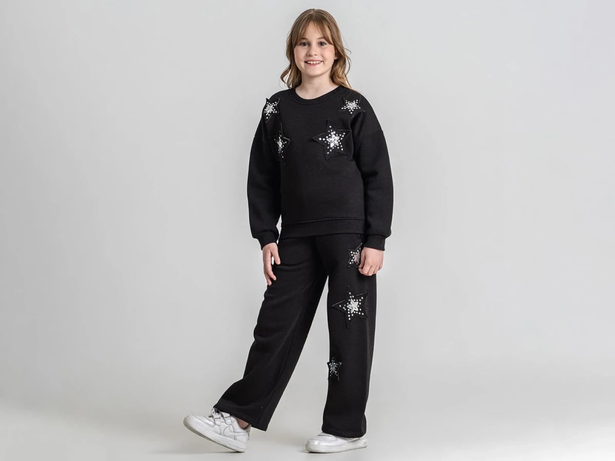 Girls' Star Detail 3-Thread Fleece Sweatshirt and Trousers Set - Pampal Kids - by Peralane