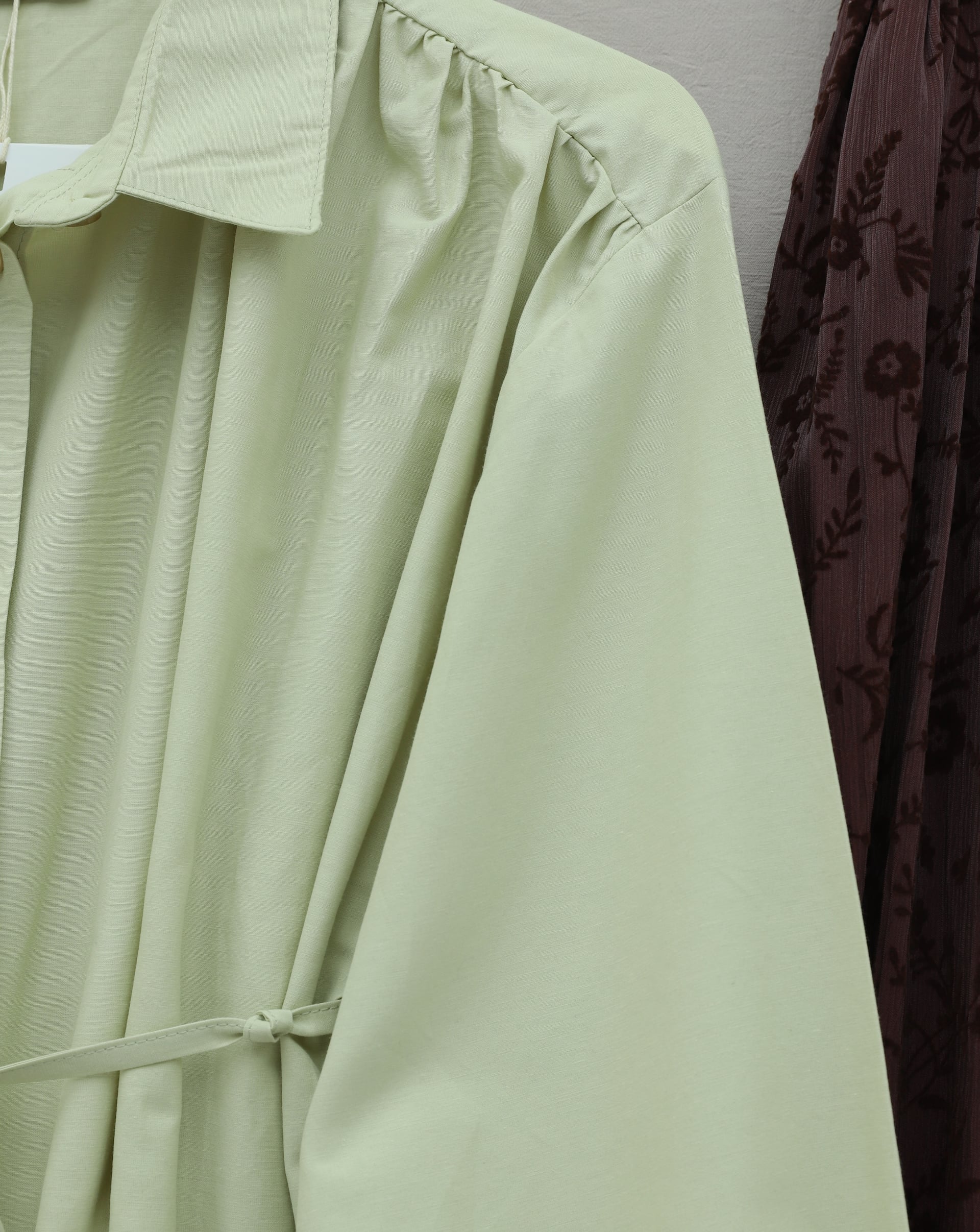 Women's Olive Green Smocked Shoulder Lace-Up Blouse Shirt - Podyumplus - by Peralane - photo 5