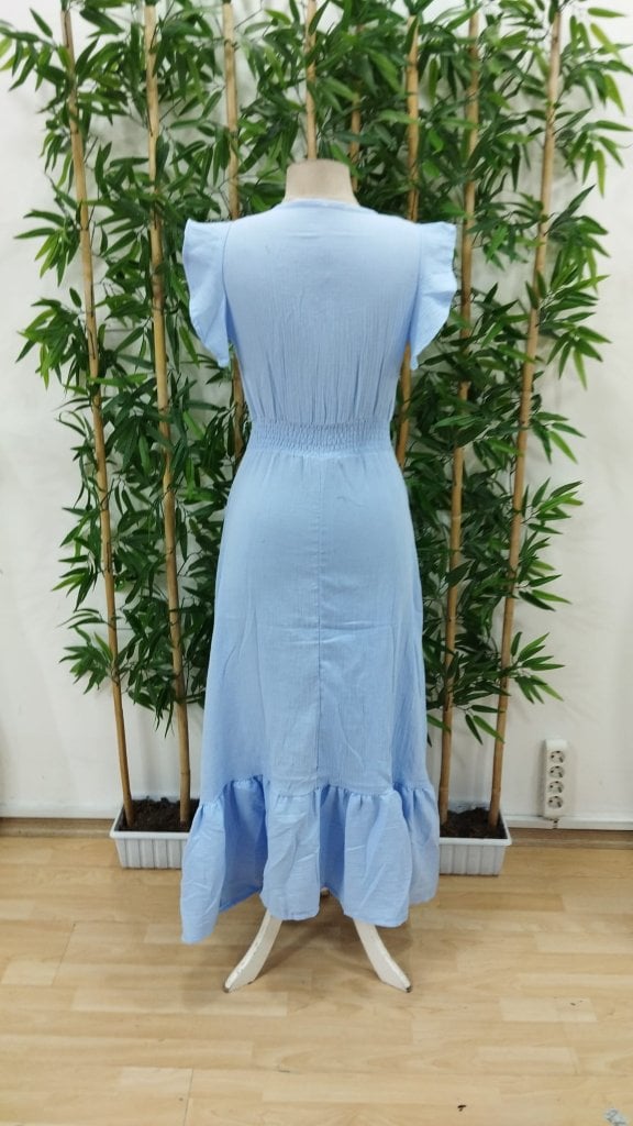 Women's Light Blue Maxi Dress with V-Neck and Flutter Sleeves - Janes - by Peralane - photo 7