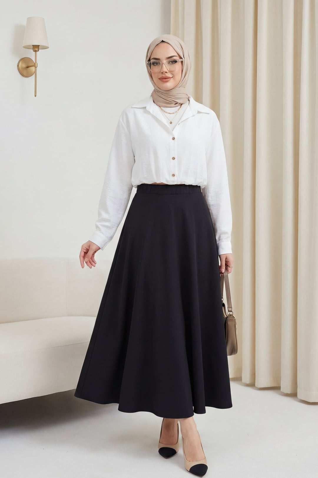 Black Elasticated Waist Flared Crepe Skirt - Podyumplus - by Peralane - photo 7