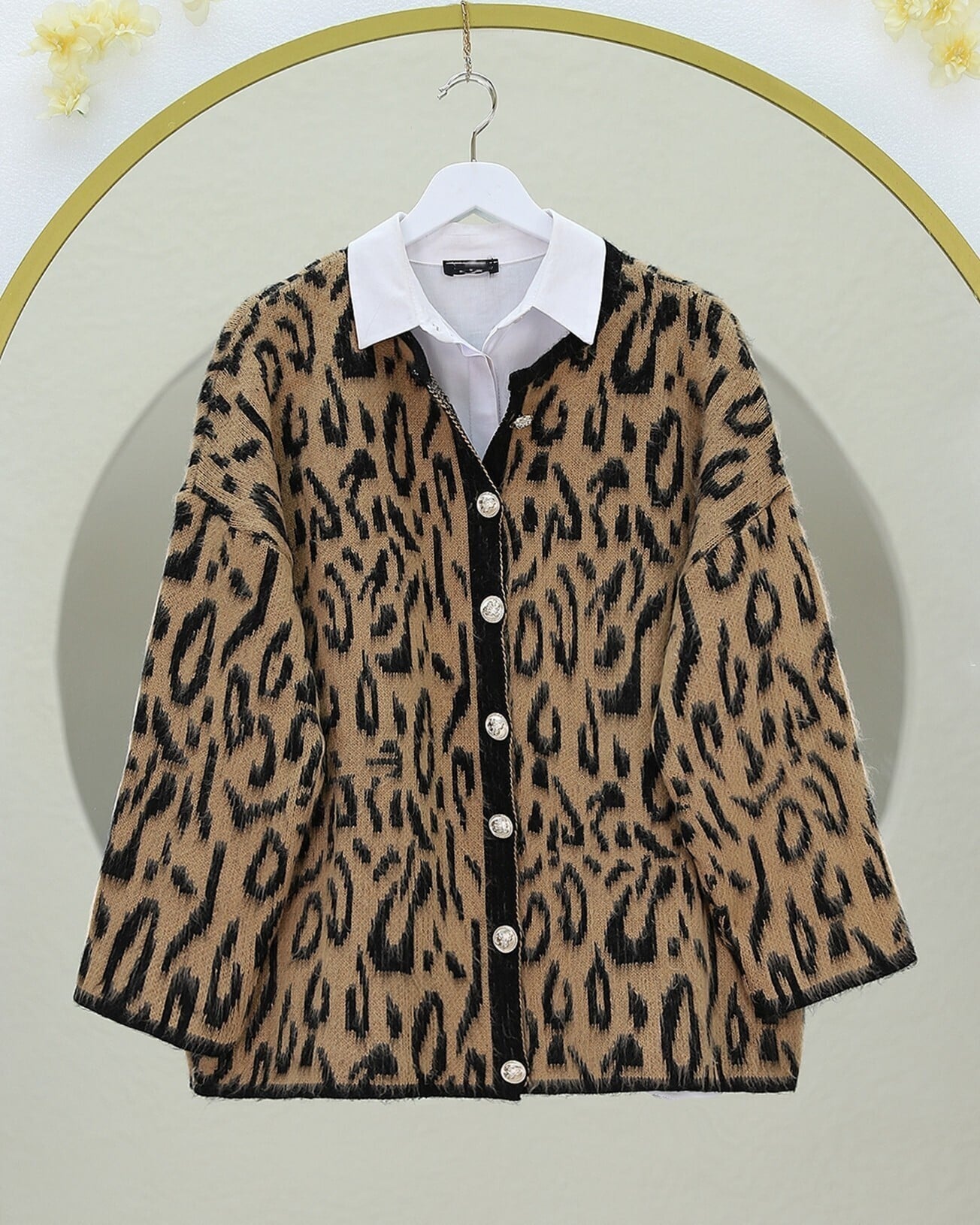 Brushed Leopard Print Soft Knit Cardigan - Mink - Podyumplus - by Peralane - photo 3