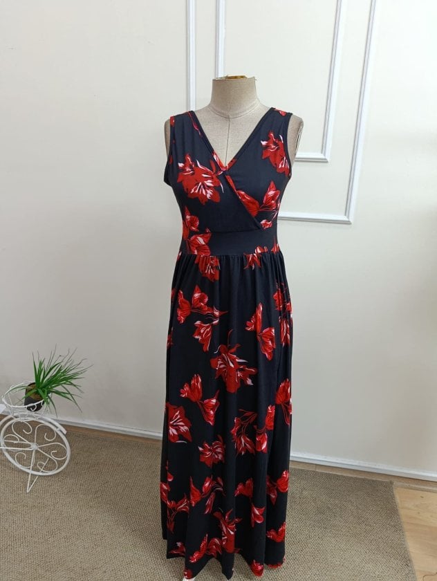 Women's Wrap Maxi Dress with Red Floral Print - Janes - by Peralane - photo 5