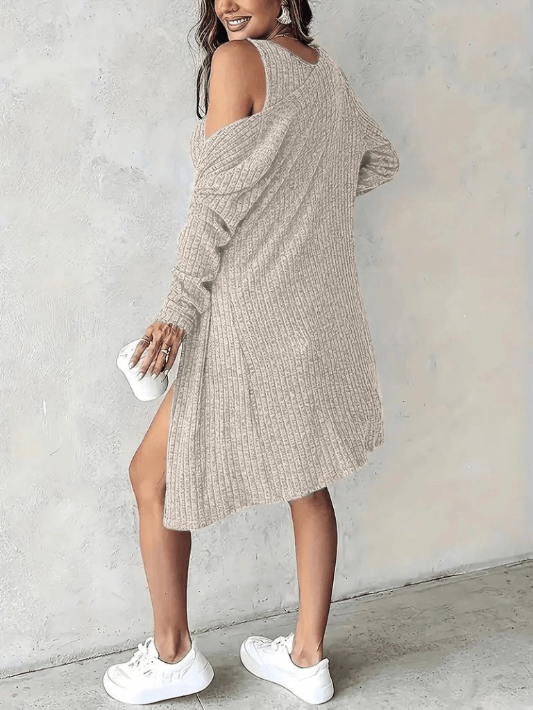 Women's Ribbed Knit Sleeveless Mini Dress and Short Cardigan Set - Janes - by Peralane - photo 3