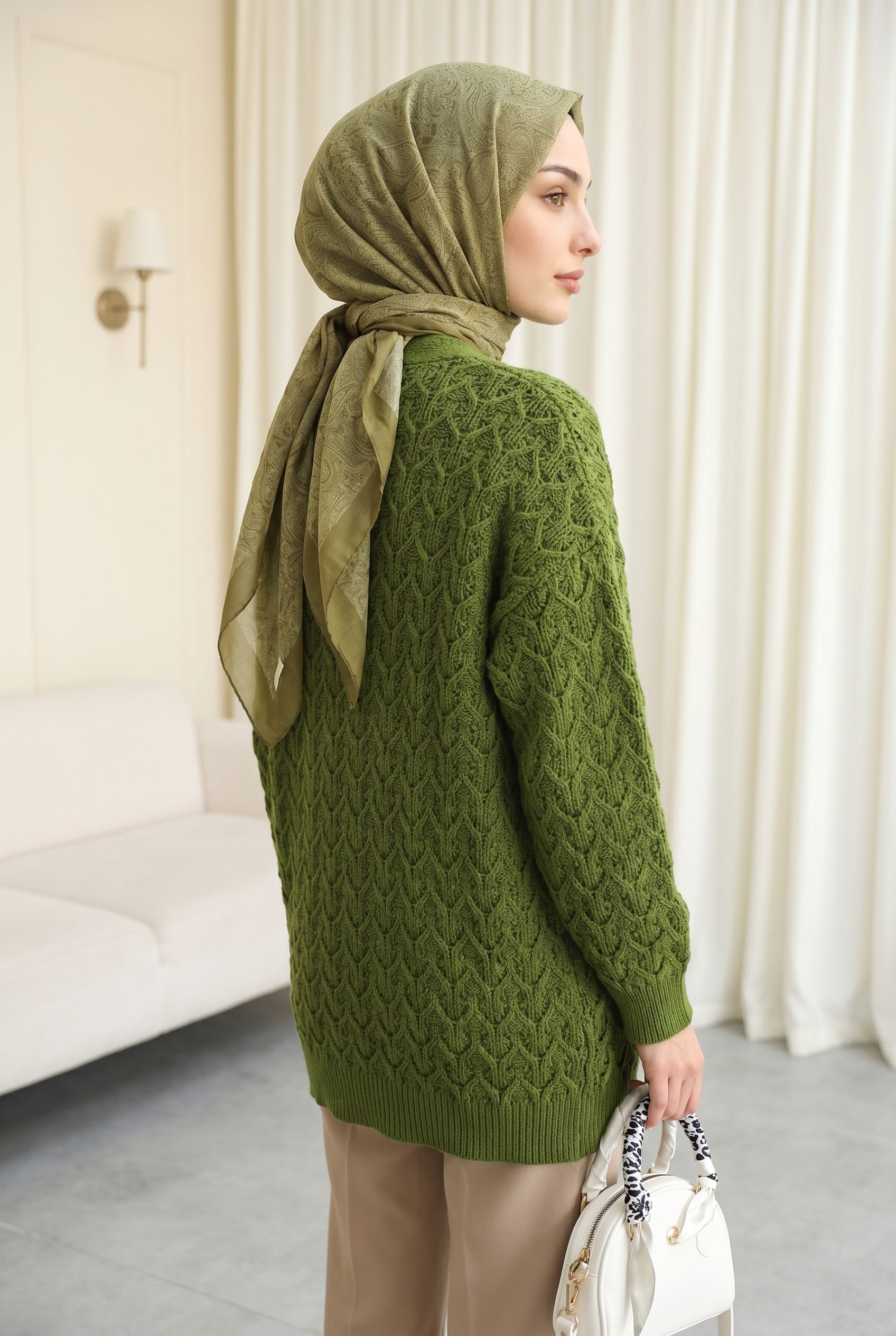 Openwork Patterned Oversized Knit Cardigan - Pistachio Green - Podyumplus - by Peralane - photo 3