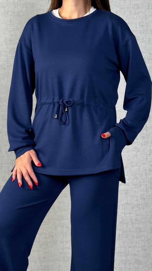 Women's Long Sleeve Crew Neck Drawstring Waist Viscose Two-Thread Top and Trousers Two-Piece Set - Janes - by Peralane - photo 2
