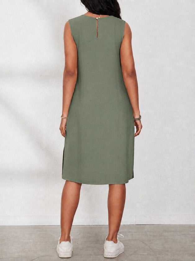 Women's Sleeveless Round Neck Side Button Short Tunic Dress - Janes - by Peralane - photo 3