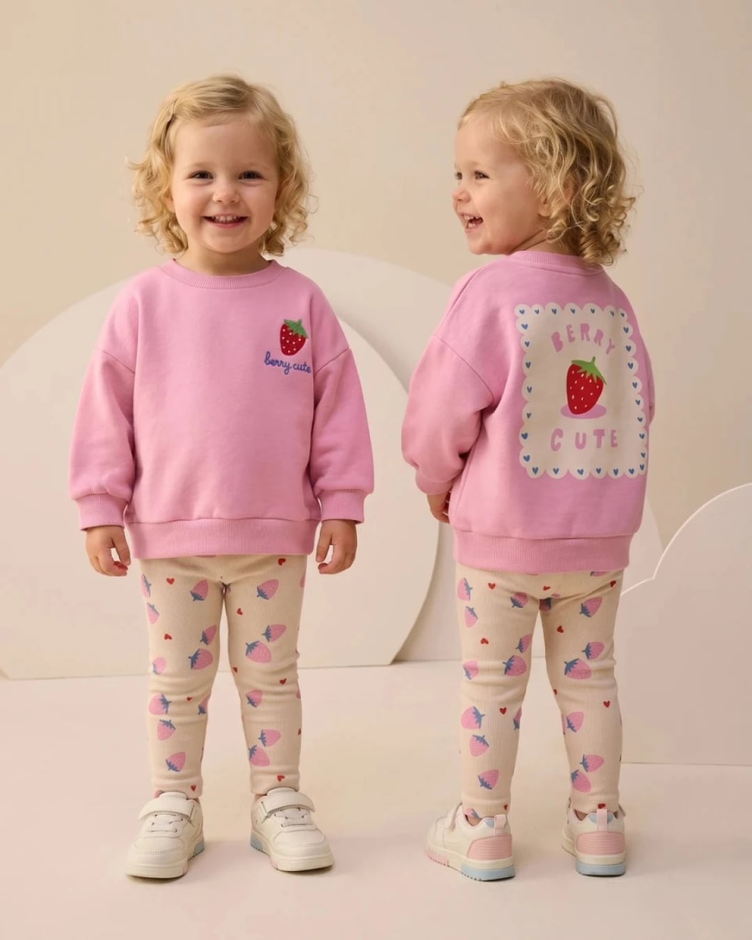 Girls' Two-Piece Set with Strawberry Print - Pink - Interkidsy - by Peralane