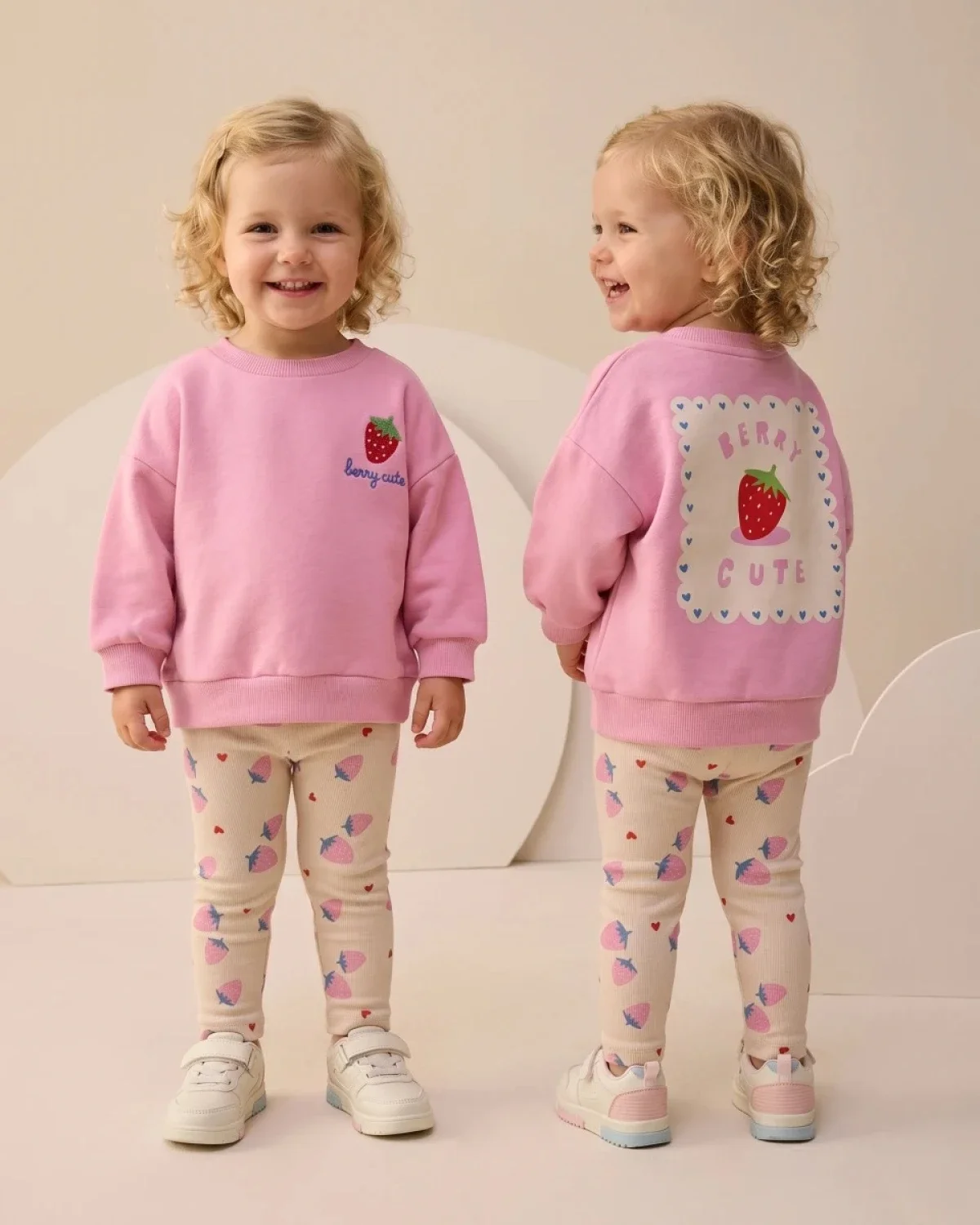 Girls' Two-Piece Set with Strawberry Print - Pink - Interkidsy - by Peralane