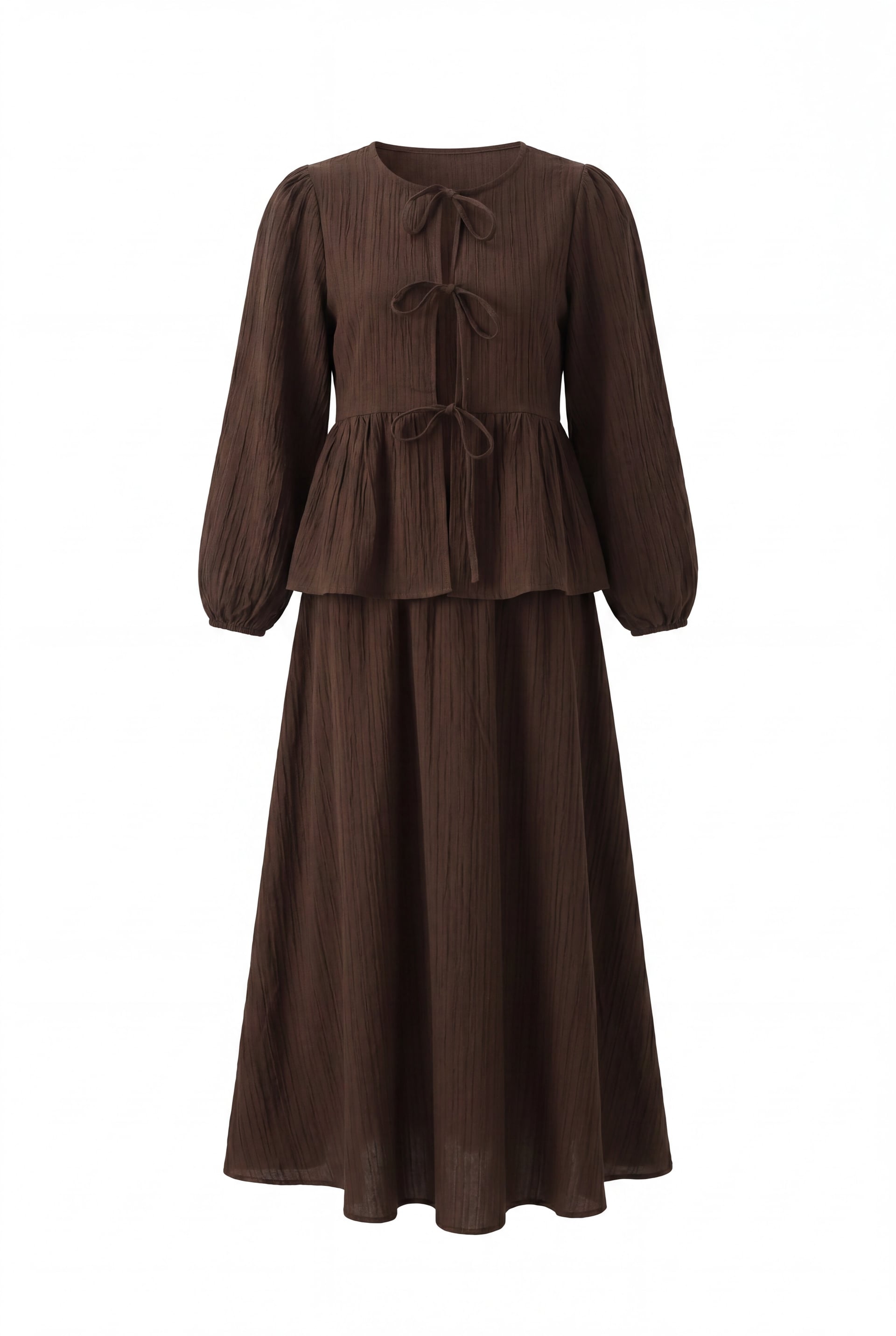 Front Tie Long-Sleeve Top and Maxi Skirt Co-ord Set in Brown - Podyumplus - by Peralane - photo 4