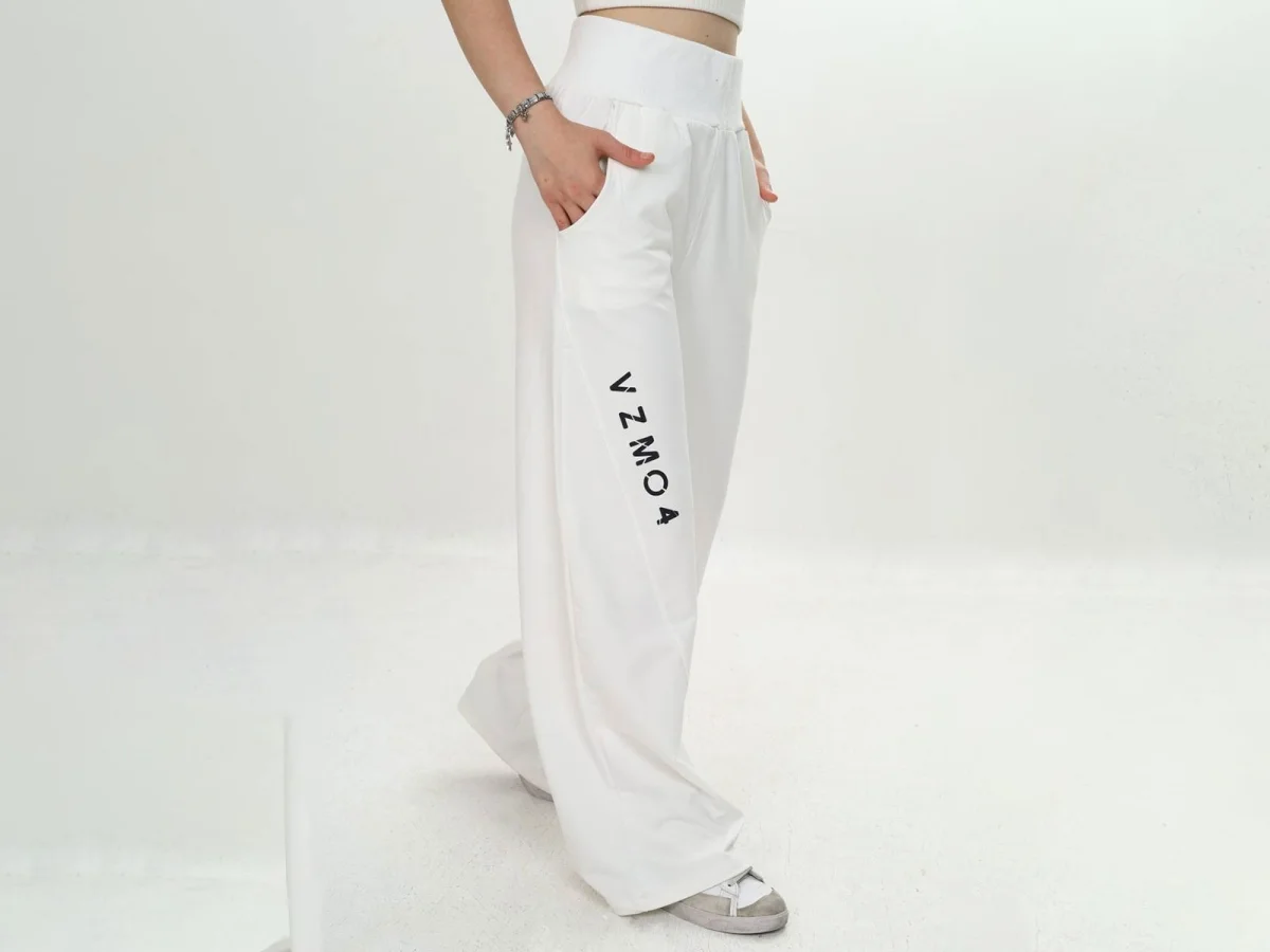 White Printed Girls' Trousers with Elastic Waistband (Ages 8-16) - Vizviz - by Peralane