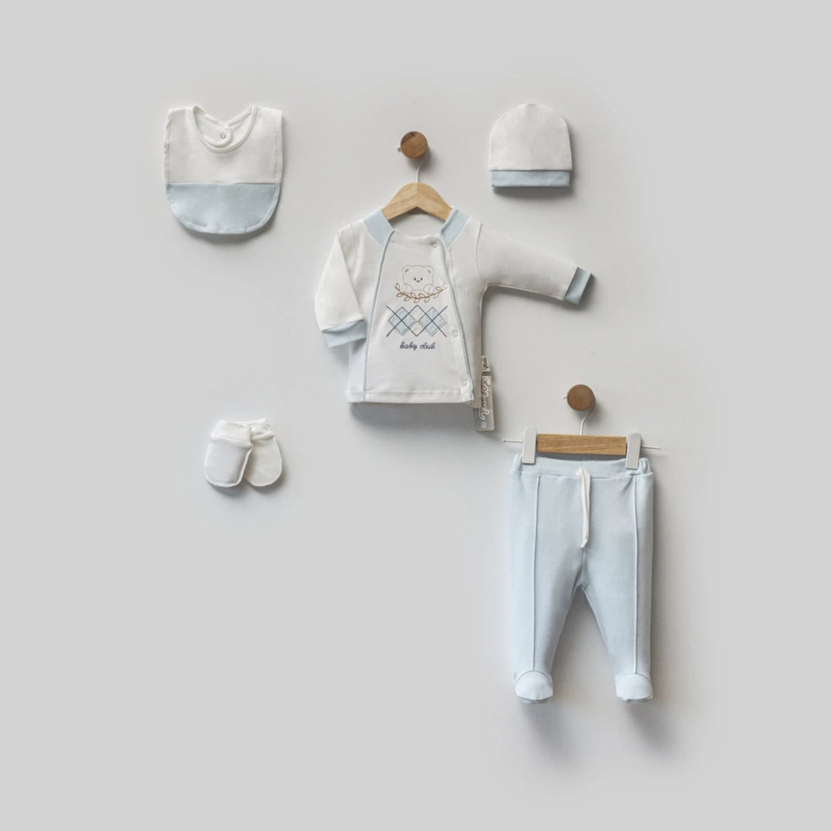 Baby Club Cotton Set with Hat and Booties - Light Blue - Flexi Baby - by Peralane