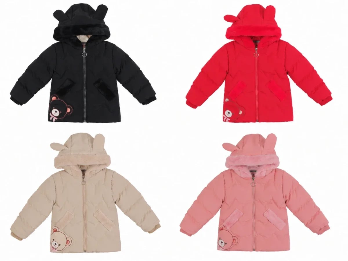 Girls' Padded Jacket with Teddy Bear Motif - Pack of 4 - Ecolkiz - by Peralane