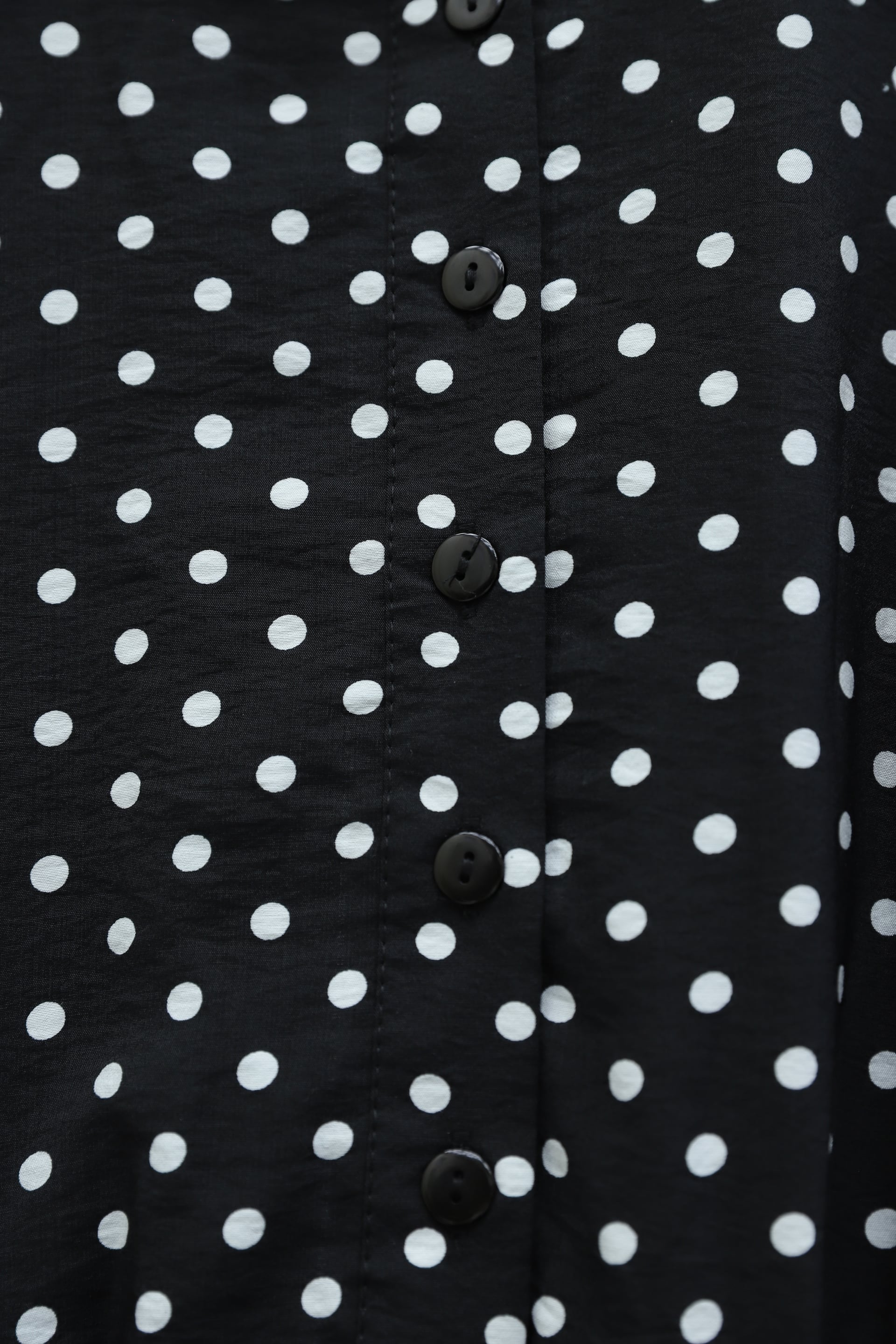 Black Polka Dot Belted Shirt Dress with Smocked Cuffs - Podyumplus - by Peralane - photo 6