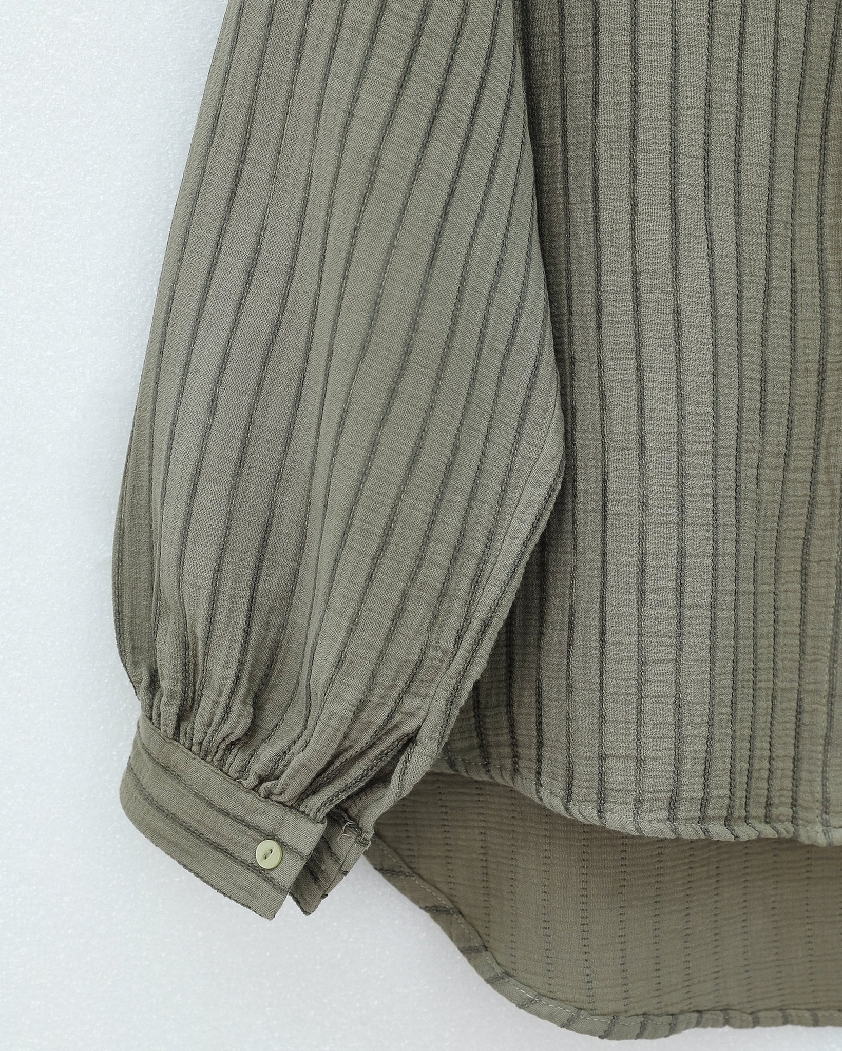 Stitched Stripe Long Back Loose Muslin Blouse - Khaki - Podyumplus - by Peralane - photo 5