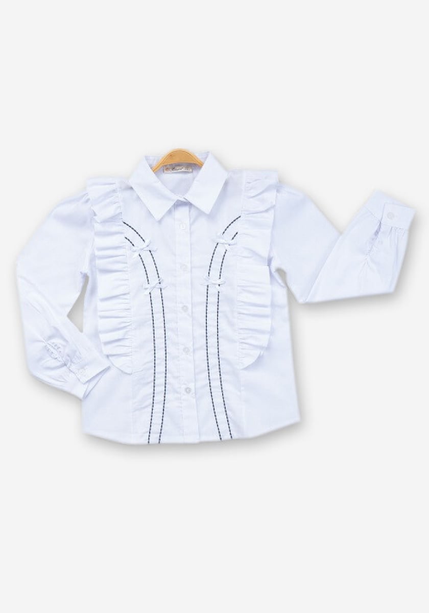 Girls' White Cotton Ruffle Shirt (7-10 Years) - Pack of 4 - Busra Bebe - by Peralane