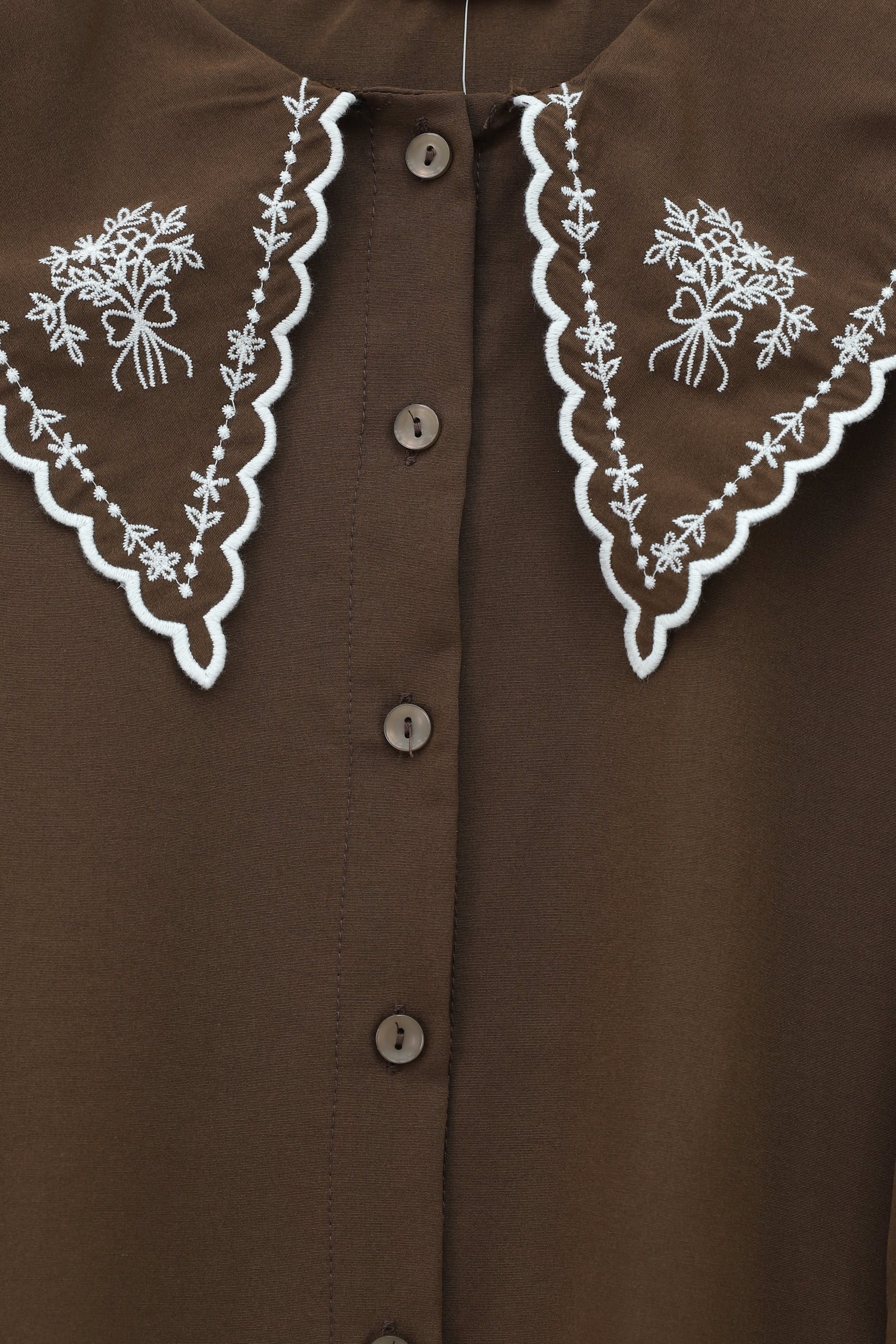 Baby Collar Ruffled Sleeve Poplin Shirt Blouse - Brown - Podyumplus - by Peralane - photo 5
