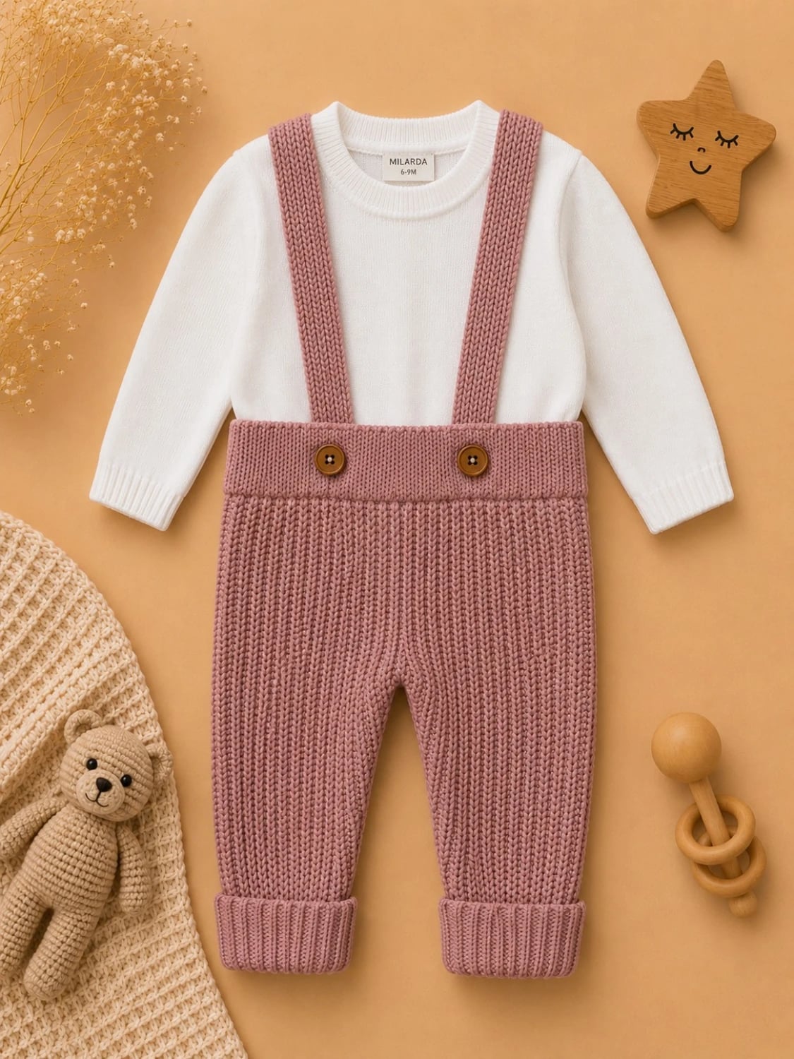 2-Piece Knitted Baby Set - Rose Pink - Has Bereket - by Peralane